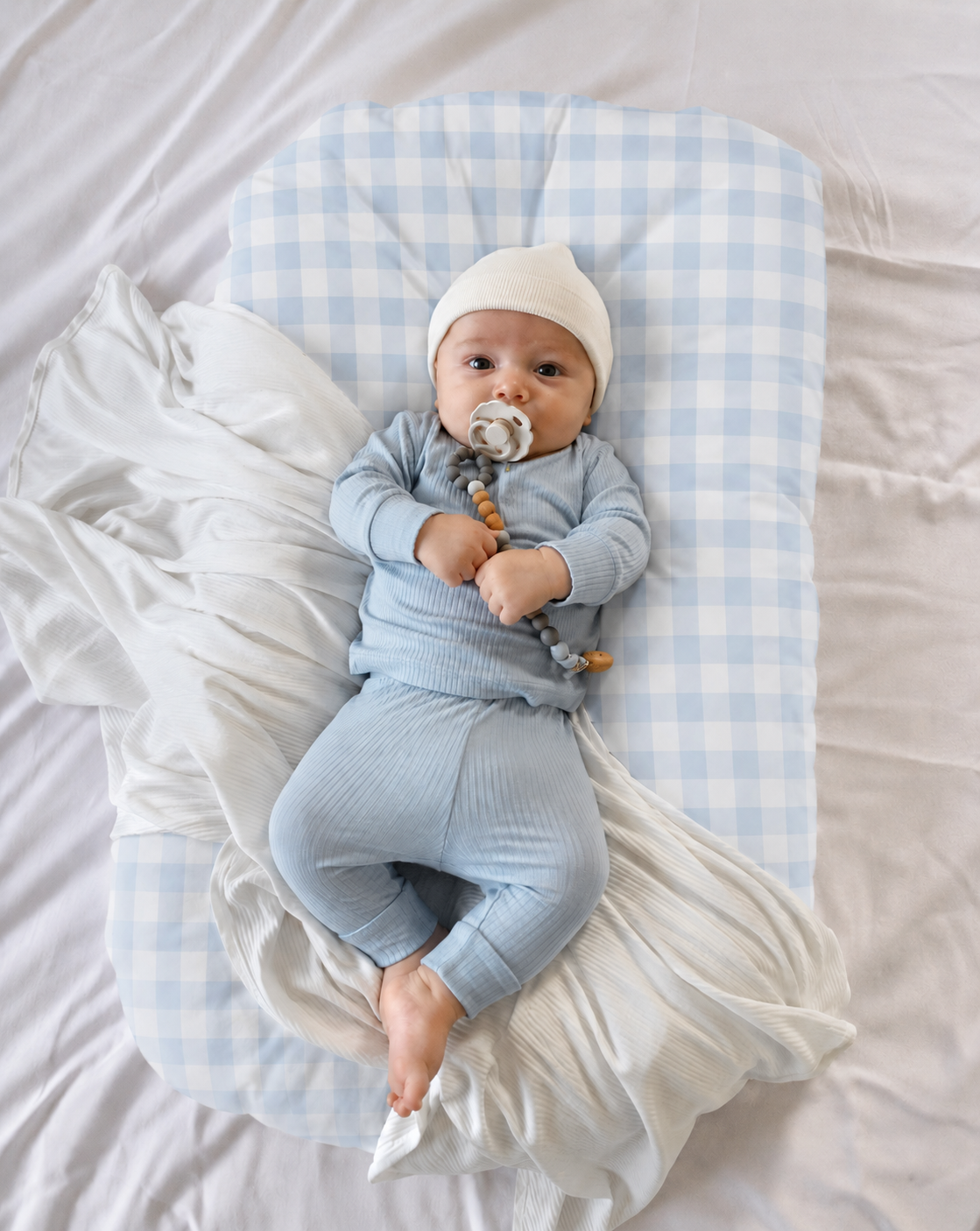 Blue Checkered Ruffle Baby Lounger Cover -