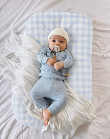 Blue Checkered Ruffle Baby Lounger Cover
