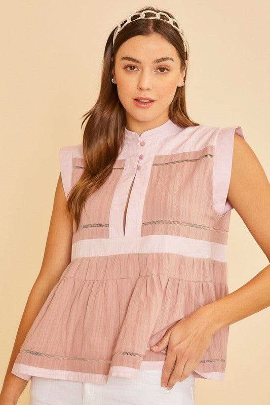 Annie Wear Contrast Trim Peplum Button Detail Blouse in - Blouses photo