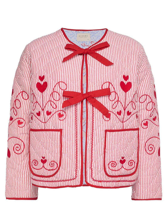 Embroidered Tied Striped Round Neck Coat in - Coats & Jackets photo