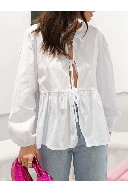 Susan Tied Round Neck Long Sleeve Blouse in - tops photo
