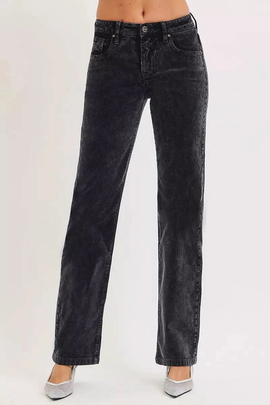 RISEN Tummy Control Mid Rise Straight Leg Corduroy Pants in MIDNIGHT - photo