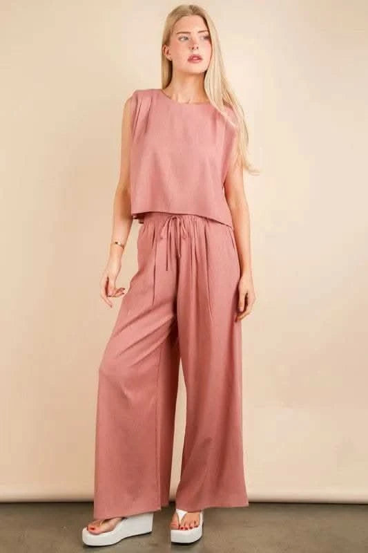 VERY J Solid Woven Top & Pants Set in - photo