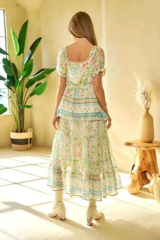 Davi & Dani Spring Floral Border Print Ruffled Textured Top - SwagglyLife Home & Fashion