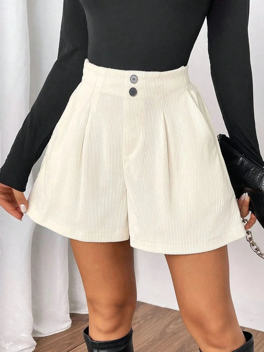 High Waisted Corduroy Shorts in White - photo