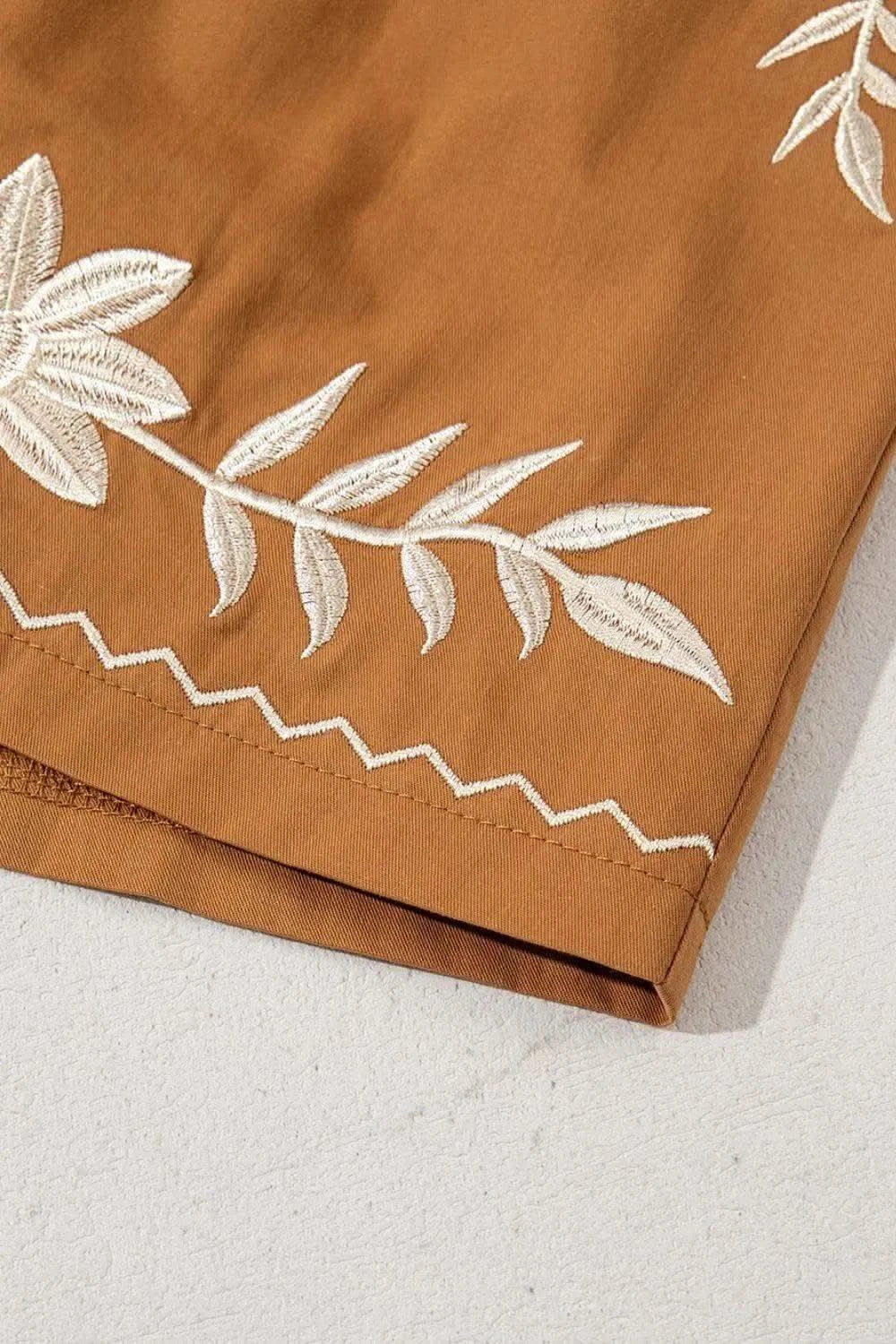 Embroidered Boho Tasseled Drawstring Elastic Waist Casual Shorts - SwagglyLife Home & Fashion