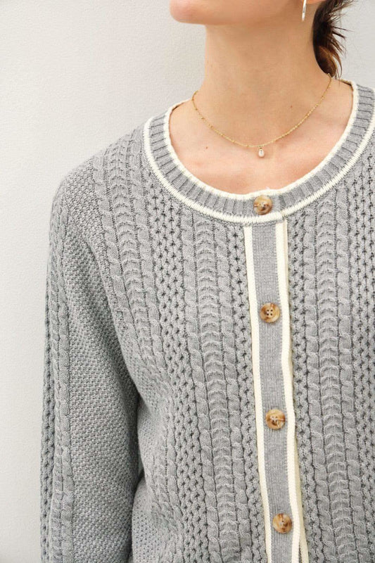Be Cool Cable Knit Long Sleeve Contrast Edge Cardigan in - cardigans photo