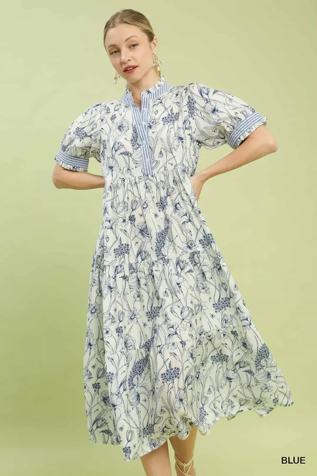 Umgee Floral Tiered Midi Dress with Ruffle Trim in - photo