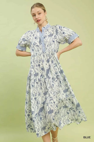 Umgee Floral Tiered Midi Dress with Ruffle Trim in - photo