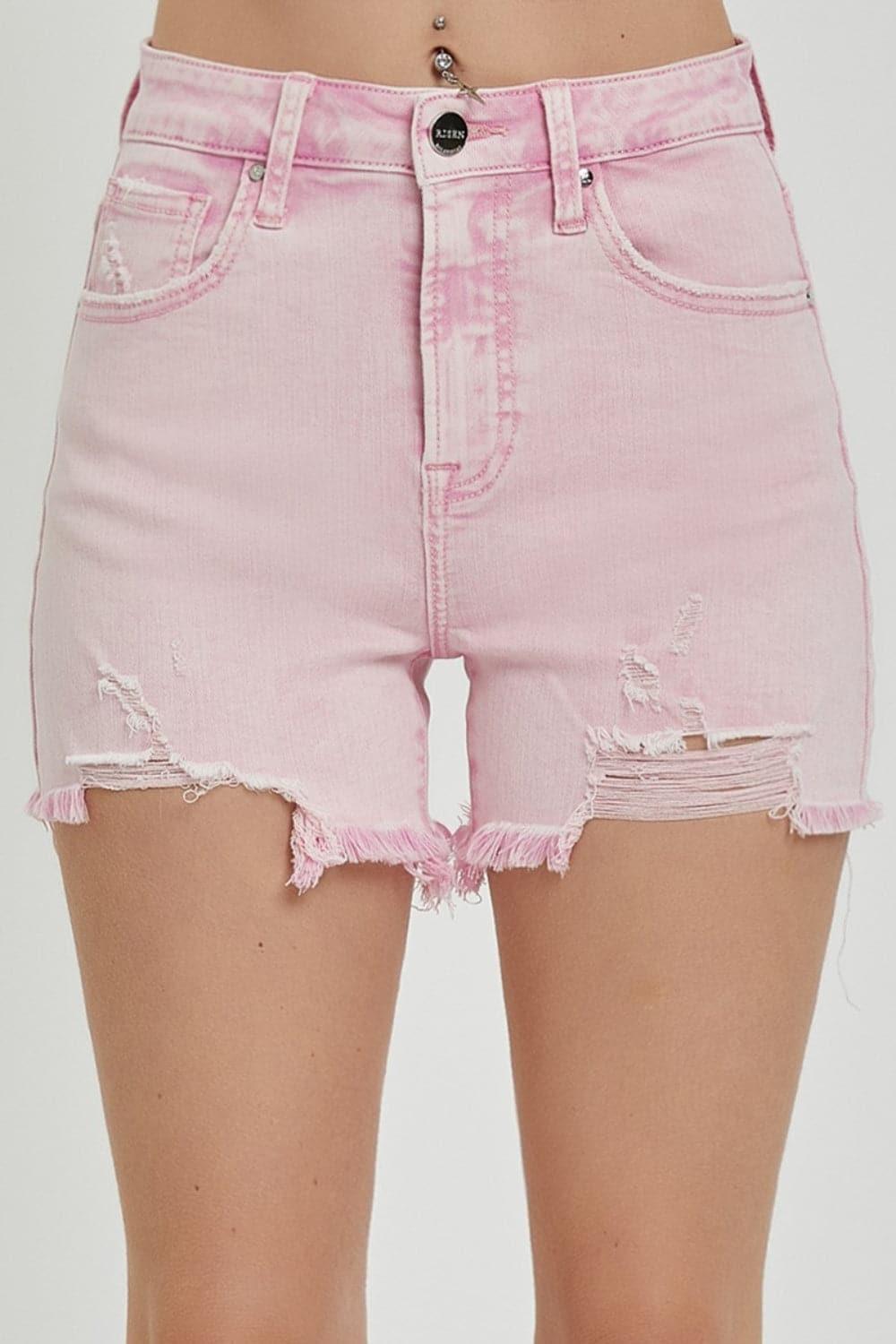 RISEN High Rise Distressed Denim Shorts - SwagglyLife Home & Fashion