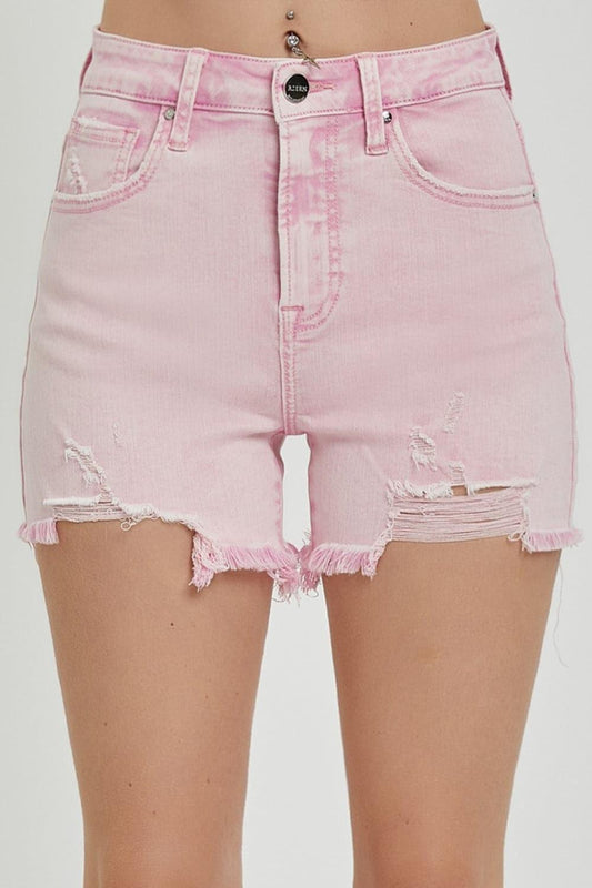 RISEN High Rise Distressed Denim Shorts - SwagglyLife Home & Fashion