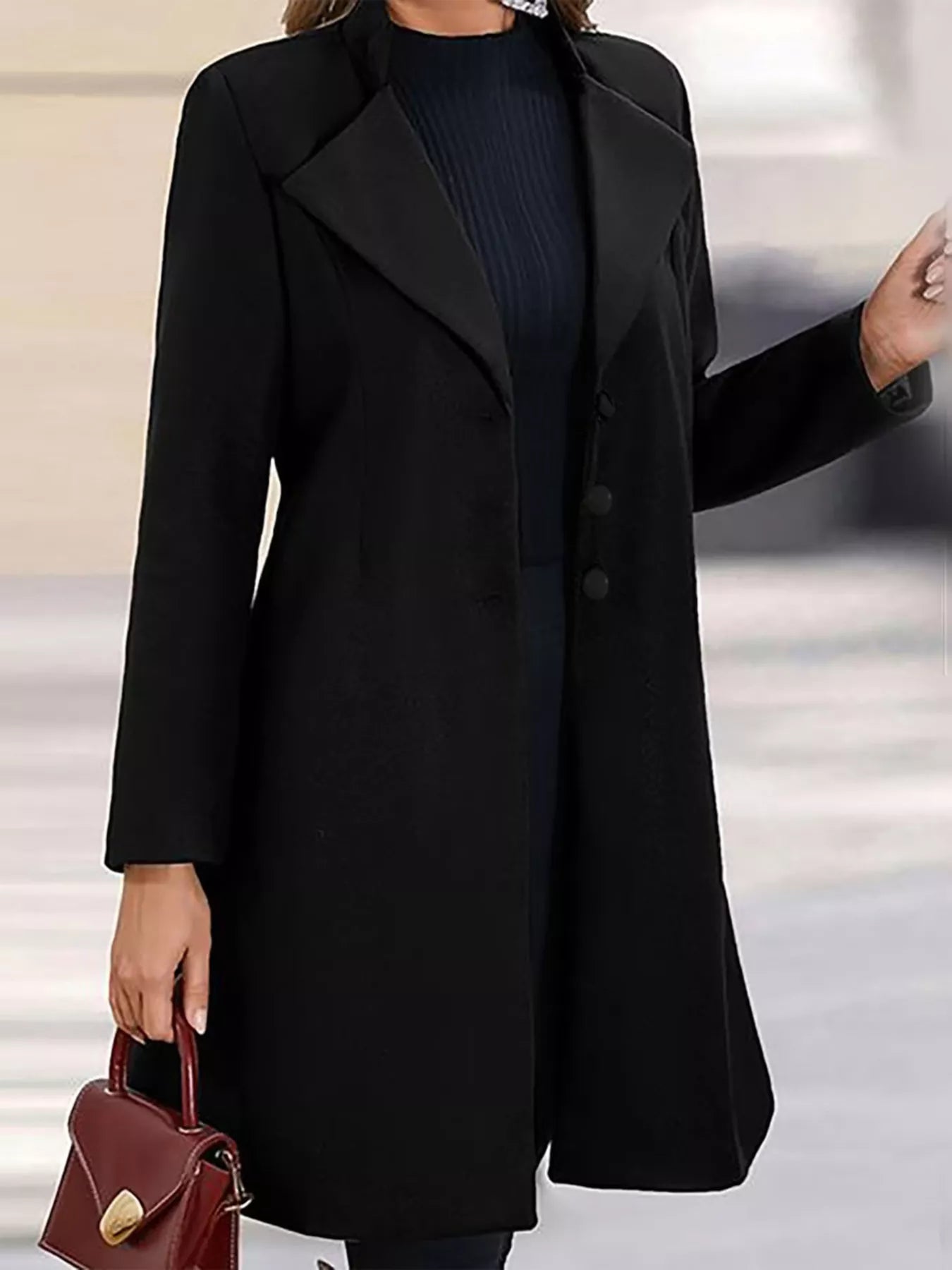 Single-Breasted Long Sleeve Overcoat Plus Size in - photo
