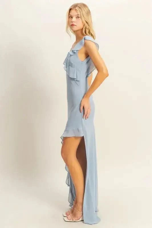 HYFVE Chiffon Ruffle Trim Midi Dress in - photo