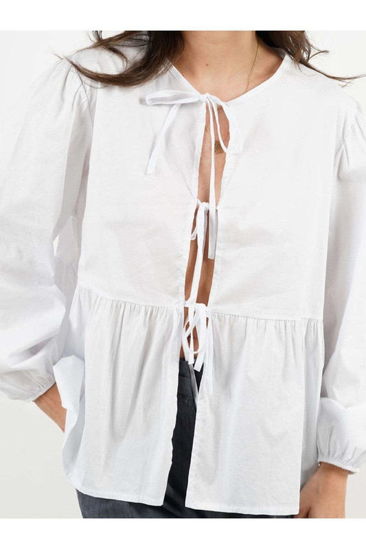 Susan Tied Round Neck Long Sleeve Blouse in - tops photo