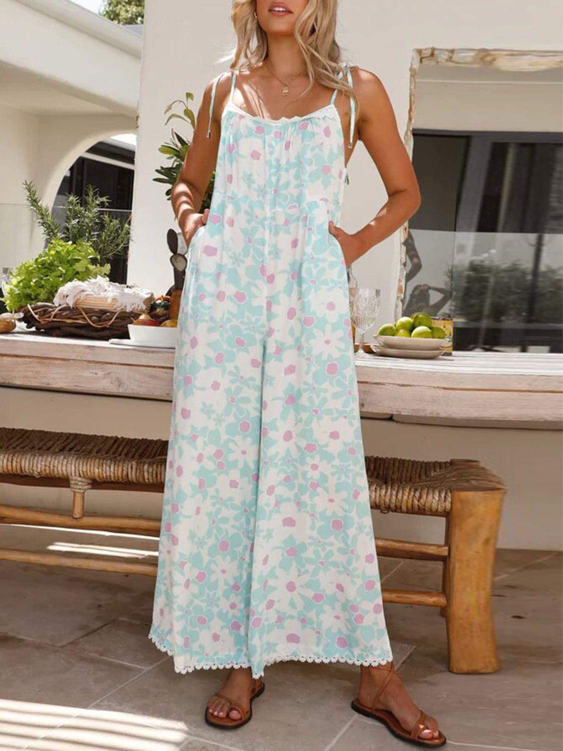 Sandra Printed Wide Leg Jumpsuit with Pockets