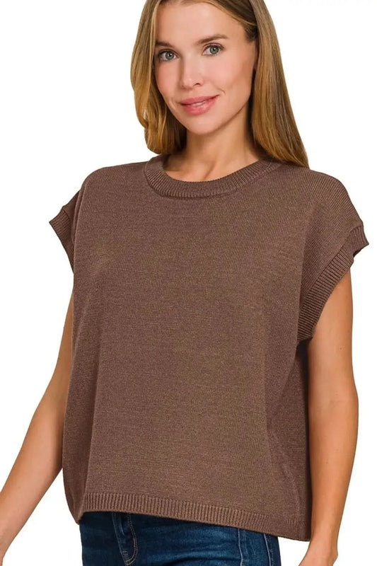 Zenana Oversized Viscose Sweater Vest in BROWN - photo
