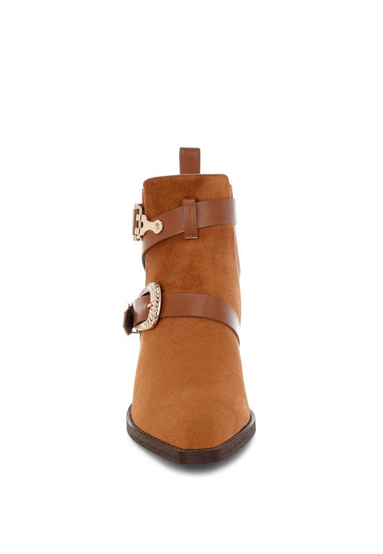 Raveta Microfiber Buckle Strap Western Boots in - photo