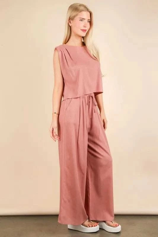 VERY J Solid Woven Top & Pants Set in - photo