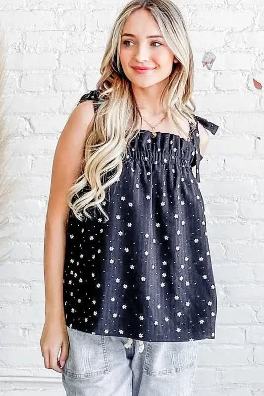 And The Why Daisy Polka Dot Print Ruffle Tank Top in - photo