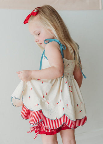 Scallop Tunic Set - Red, White, and Boom -