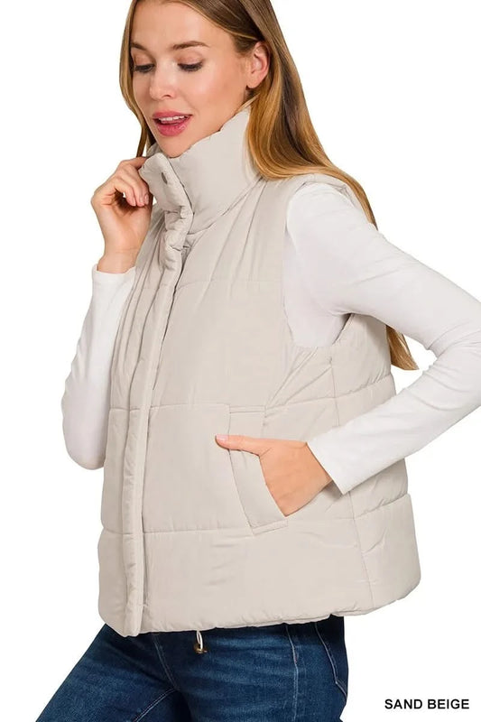 Zenana High Neck Zip-Up Vest Coat in - photo