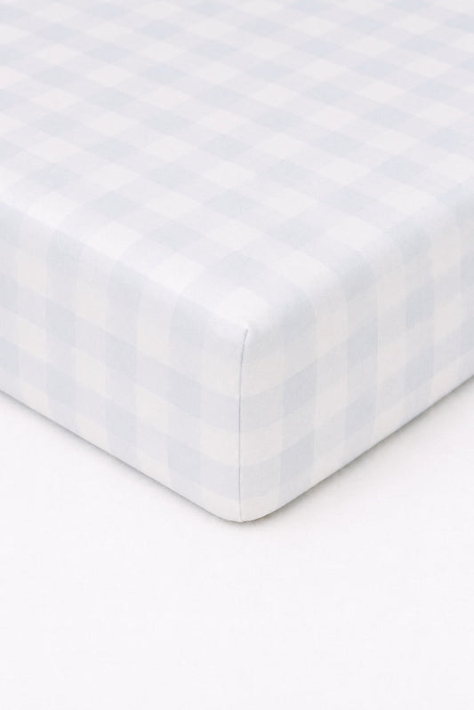 Light Blue Checkered Crib Sheet in - photo