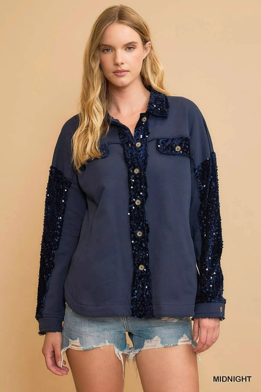Umgee Sequined French Terry Jacket in MIDNIGHT - photo