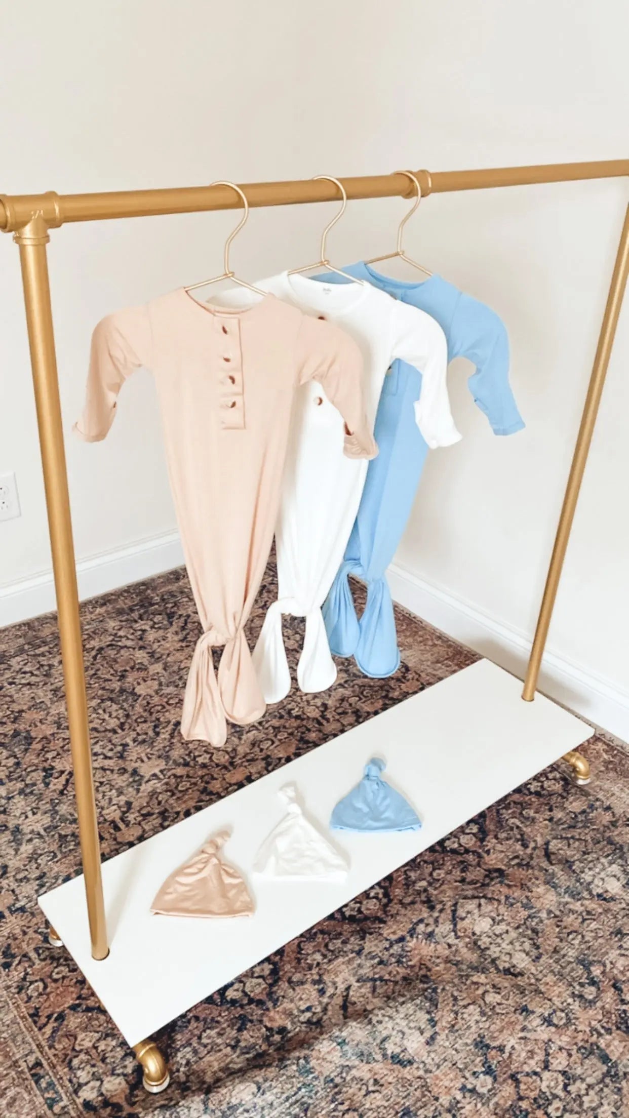 Knotted Baby Gown Set - Gender-Neutral Newborn Clothes - Sand in - Newborn Knotted Baby Gown Sets photo