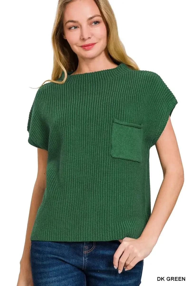 Zenana Mock Neck Short Sleeve Sweater - SwagglyLife Home & Fashion