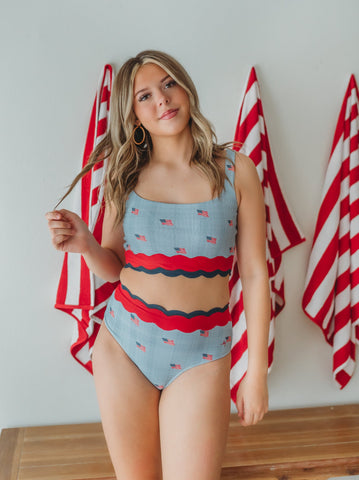 Women's Scalloped High Waisted Bikini - Heritage Flag