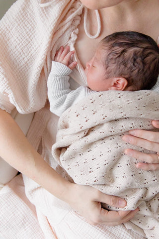 Little Mae & Co. Toffee Pointelle Knit Blanket in - photo