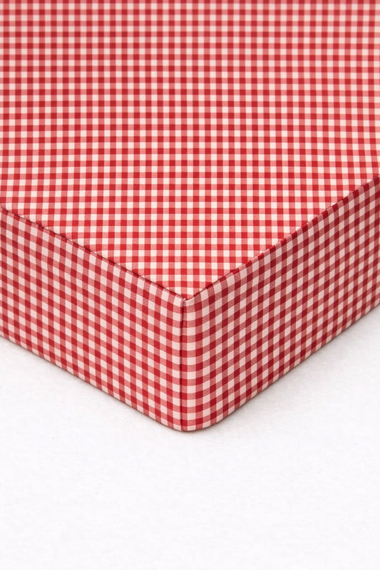 Red White Gingham Crib Sheet in - photo