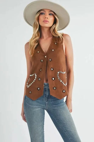 Aemi + Co Heart Rivet Detail Suede Vest Coat in - photo