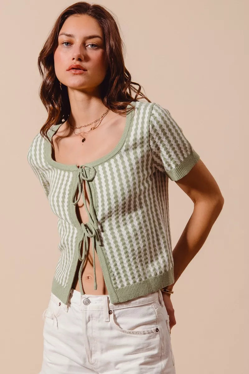 SO ME Tie Front Textured Vertical Stripe Knit Cardigan in - photo