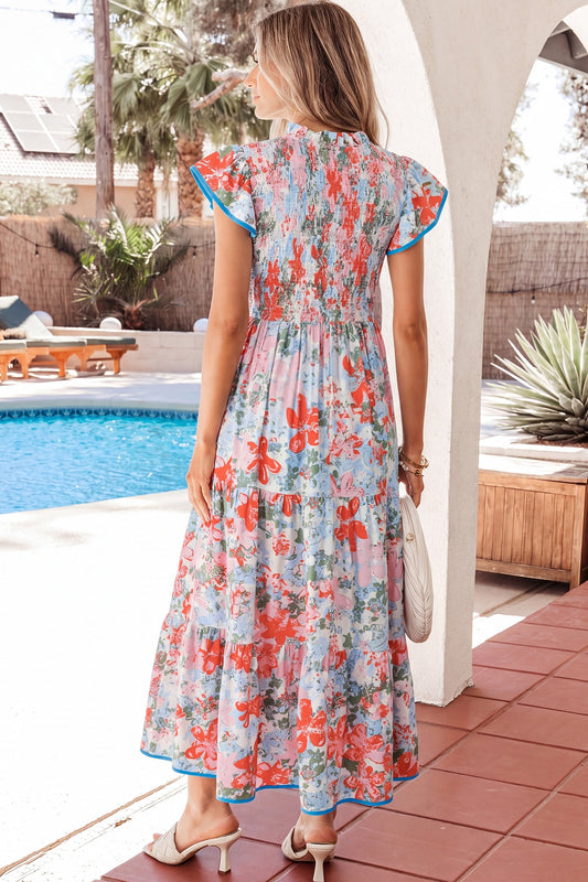 Nina Flutter Sleeve Long Dress in - Floral Dresses photo