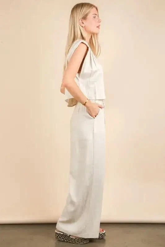 VERY J Solid Woven Top & Pants Set in - photo