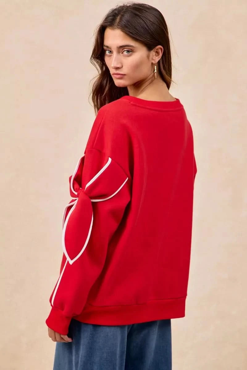 BiBi Bow Detail Sleeves Fleece Sweatshirt in - photo