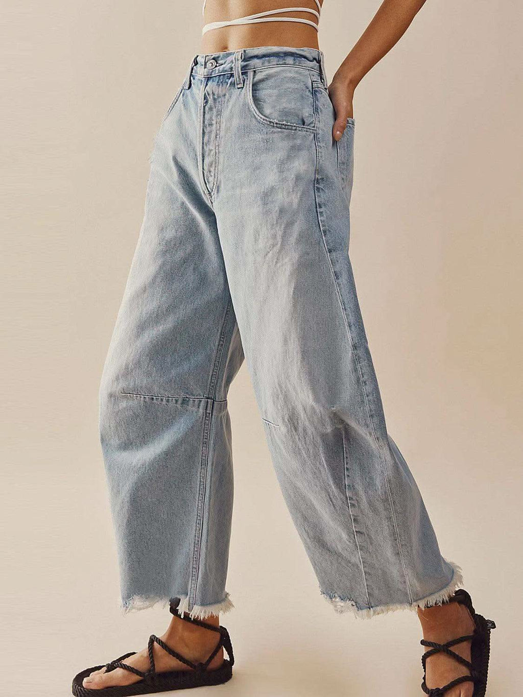 Raw Hem Wide Leg Jeans with Pockets - SwagglyLife Home & Fashion