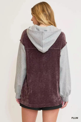Umgee Contrast Hooded Chenille Jacket in - photo