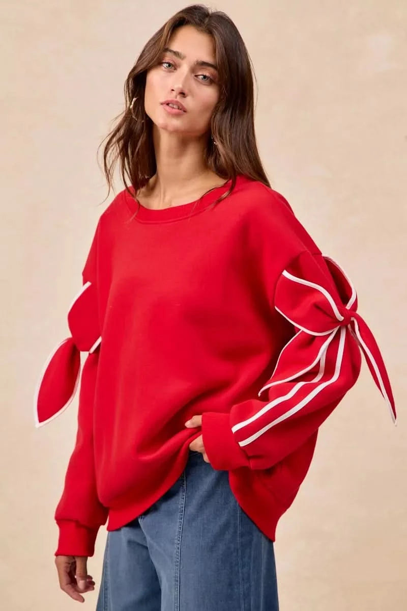 BiBi Bow Detail Sleeves Fleece Sweatshirt in - photo