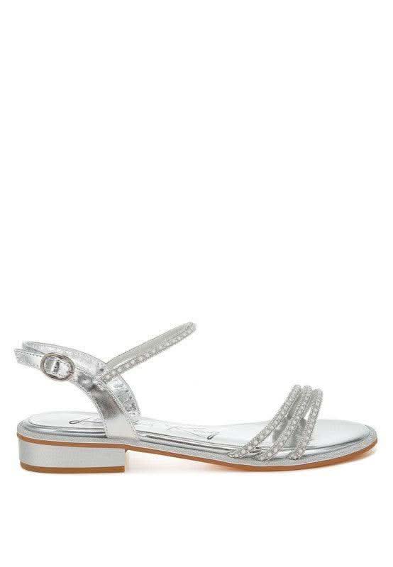 Nobbity Rhinestone Pearl Detail Flat Sandals - SwagglyLife Home & Fashion