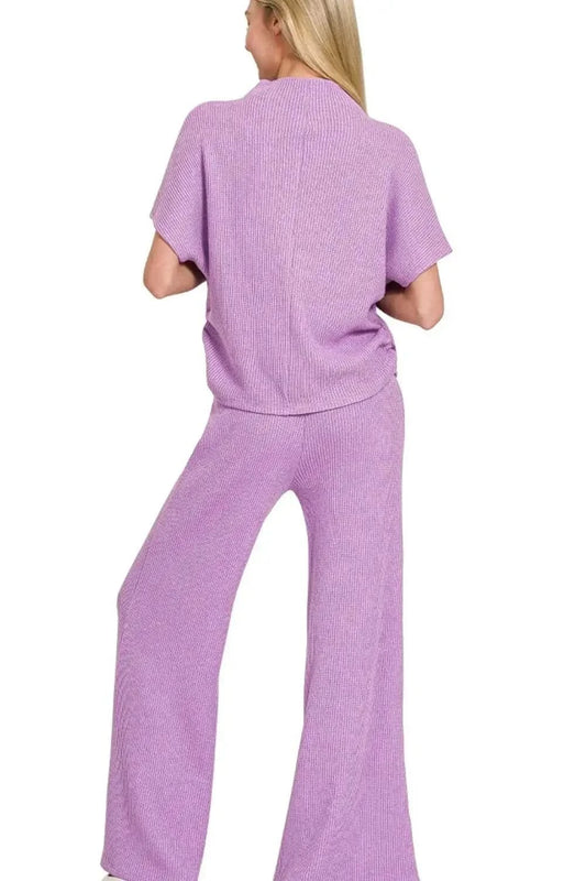 Zenana Sweater Mock Neck Top & Long Pants Set in - photo