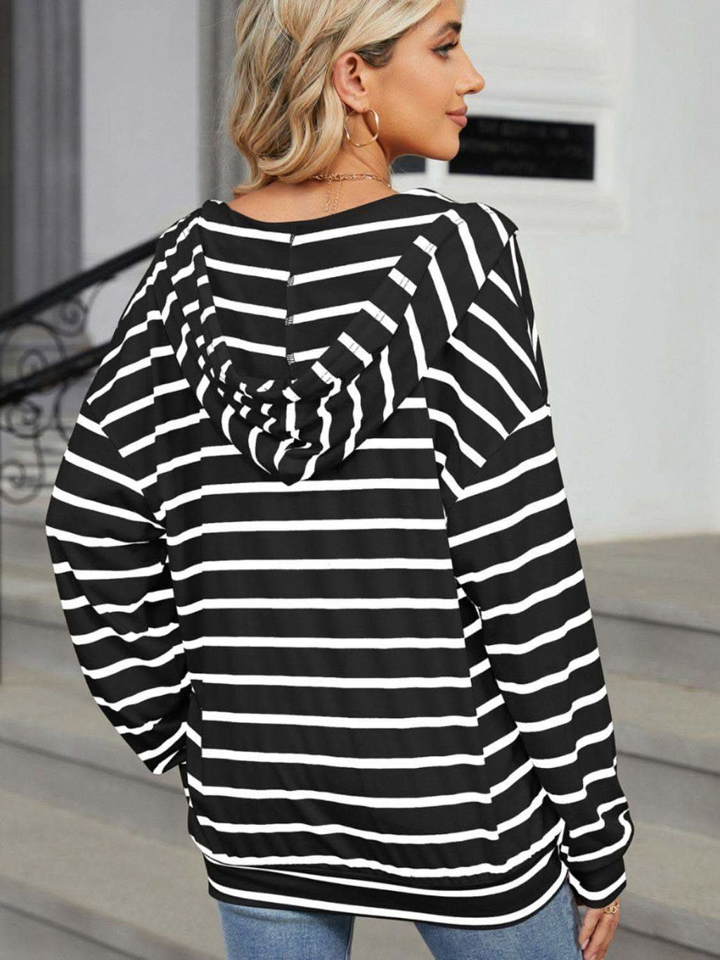 Drawstring Striped Long Sleeve Hoodie - SwagglyLife Home & Fashion