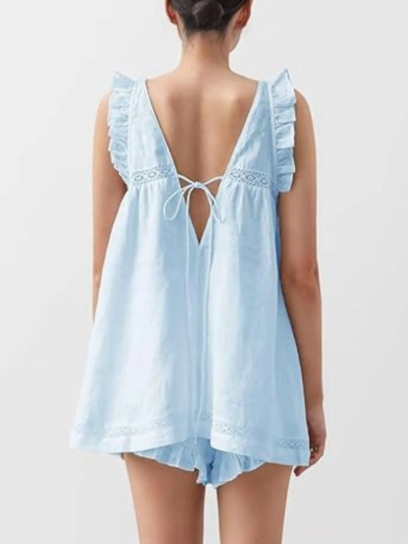 Ruffled V-Neck Top and Shorts Set - SwagglyLife Home & Fashion