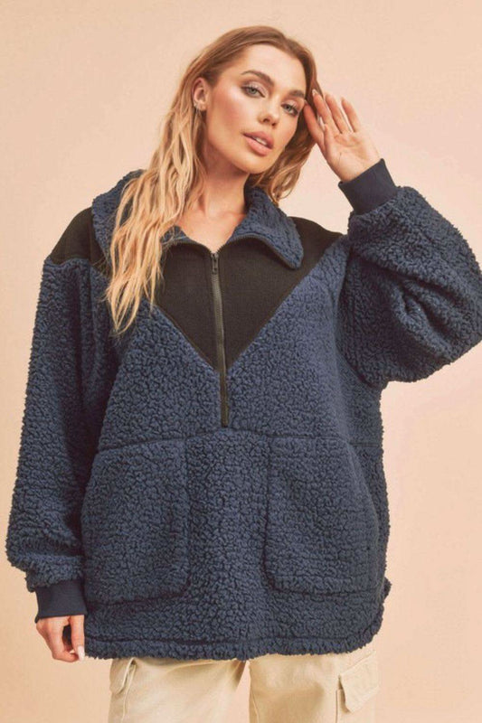 Aemi+Co Two Tone Half Zip Fleece Sweatshirt in - photo