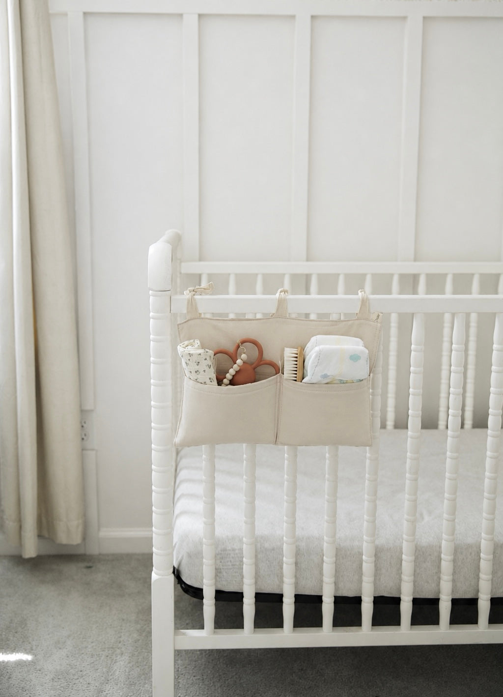 Crib Diaper Caddy Storage Organizer Nursery Room - Beige Solid
