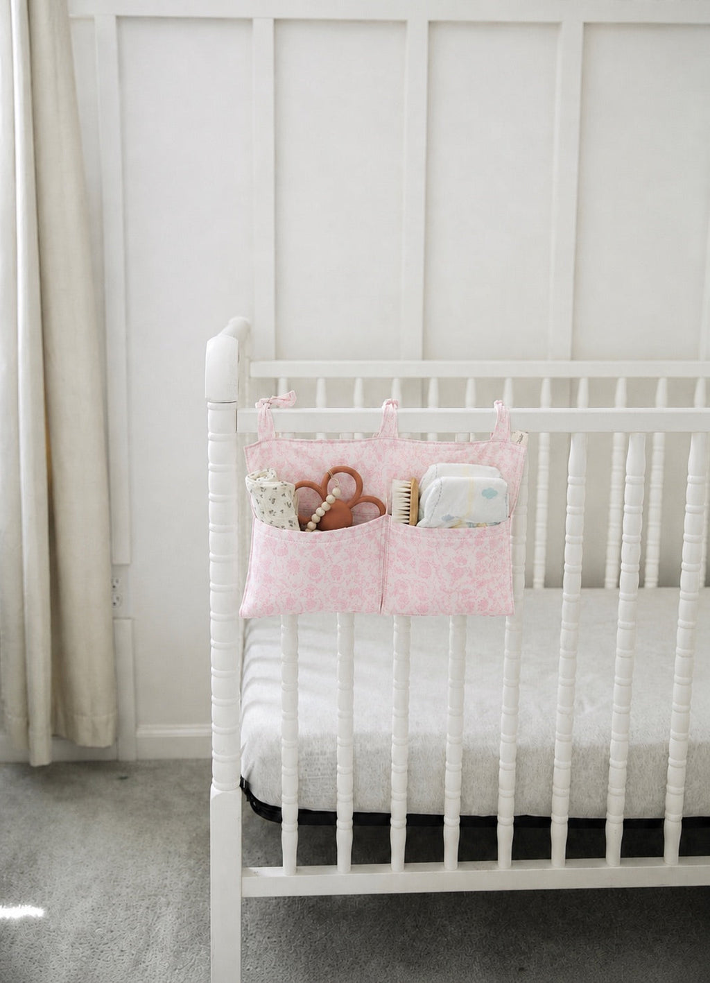 Crib Diaper Caddy Storage Organizer Nursery Room - Pink Chinoiserie