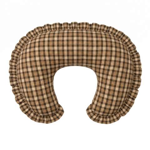 Brown Plaid Ruffle Nursing Pillow Cover