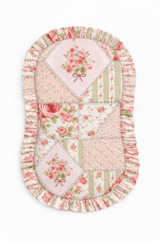 Pink Floral Patch Ruffle Baby Lounger Cover in - photo