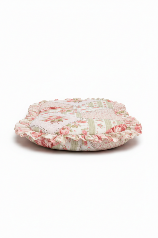 Pink Floral Patch Ruffle Baby Lounger Cover in - photo